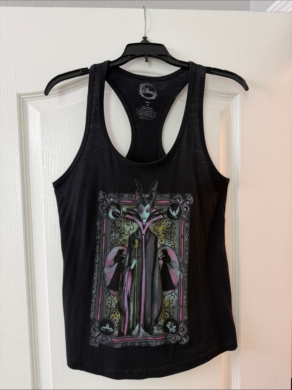 Disney Maleficent Portrait Black Tank Top with Pink and Green Accents